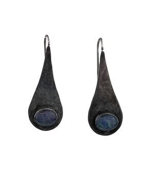 RL or RI Sterling Silver Hook Pierced Earrings Blue Opal Southwest Style